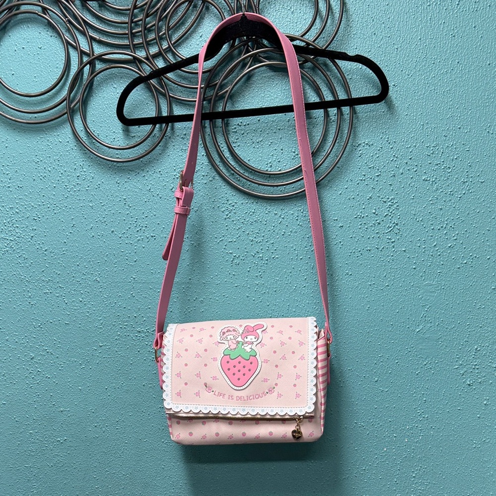 Pink Strawberry Themed Crossbody Bag